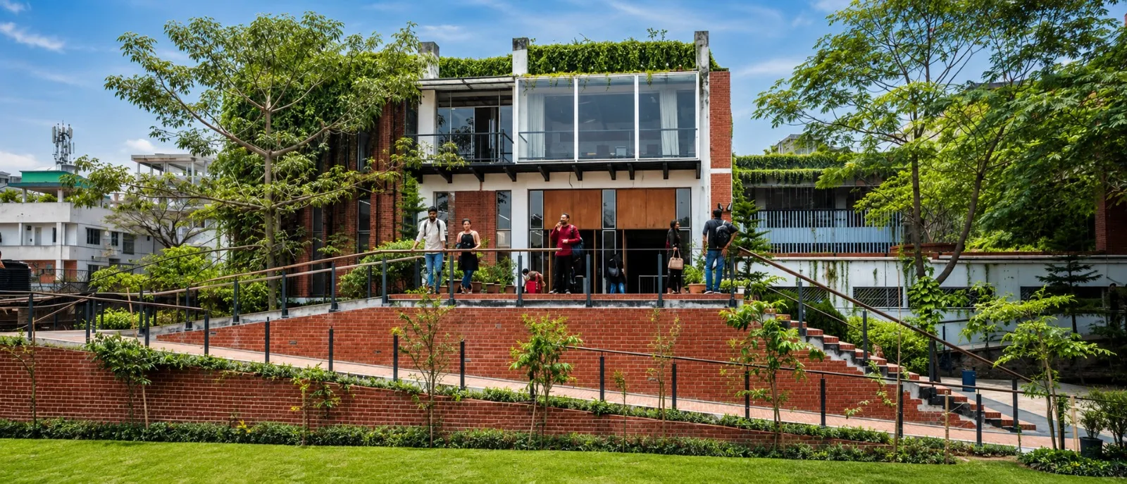 Red-brick academic block on the permanent campus