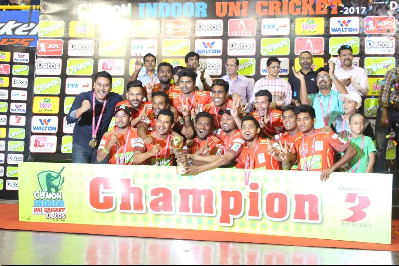 Bangladesh University cricket team celebrating as Clemon Indoor Uni Cricket champions